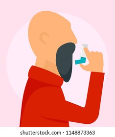 Old man with inhaler background. Flat illustration of old man with inhaler vector background for web design