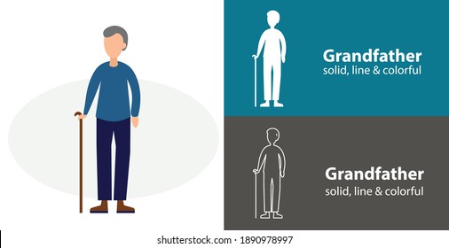 old man isolated vector flat icon. silhouette line solid design element