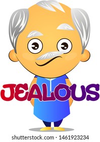 Old man is jealous, illustration, vector on white background.