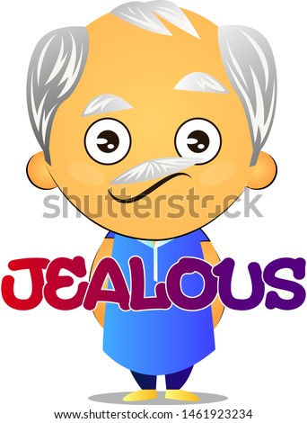 Old man is jealous, illustration, vector on white background.