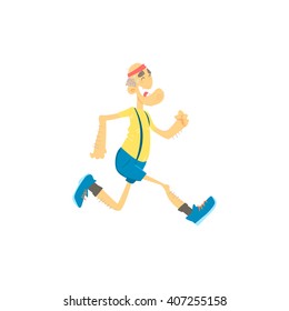 Old Man Jogging Cute Cartoon Style Isolated Flat Vector Illustration On White Background