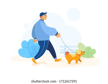 old man jogging with pet dog illustration