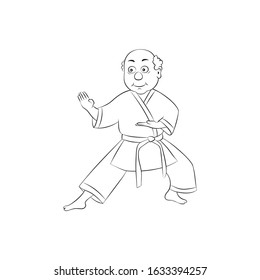 Old Man Karate Master In Fighting Stance.Healthy Lifestyle.Vector Illustration Of A Linear Design.