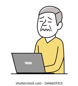 an old man with a laptop computer feeling stressed