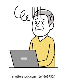 an old man with a laptop computer feeling stressed