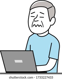 an old man with a laptop computer feeling stressed