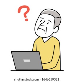 an old man with a laptop computer having some questions 