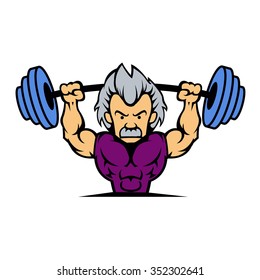 Old man lifting weights cartoon