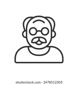 Old man, in line design. Old, man, elderly, senior, grandpa, aged, retired on white background vector. Old man editable stroke icon.