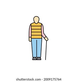 Old man сolor line icon. Different stages person's life. Pictogram for web page, mobile app, promo. UI UX GUI design element. Editable stroke.