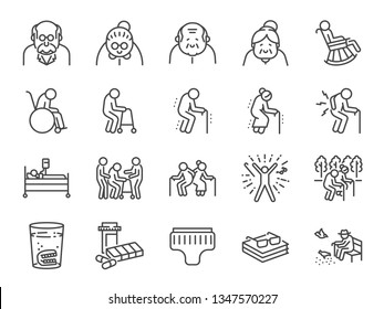 Old man line icon set. Included icons as older people, aging, healthy, senior, life and more. - Shutterstock ID 1347570227