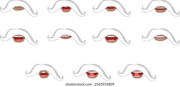 Old man lip sync lip animation with white mustache vector