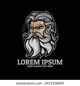 Old man logo design with beard, Zeus Thunderbolt Esport gamer mascot logo template Vector, zeus icon