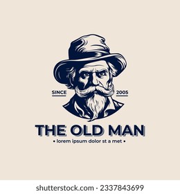 Estilo vintage del diseño del logotipo del viejo hombre, ilustración del logotipo de la barbería, icono del logotipo del bigote, logotipo vintage