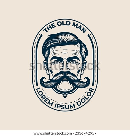 Old man logo design vintage style, barbershop logo illustration, mustache logo icon, vintage logo