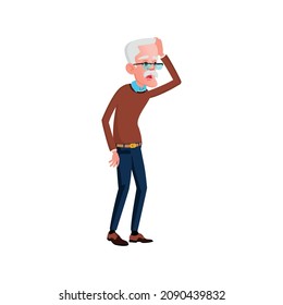 old man looking with shock at product high prices cartoon vector. old man looking with shock at product high prices character. isolated flat cartoon illustration