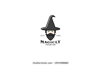 old man magician with beard line  logo symbol icon vector graphic design