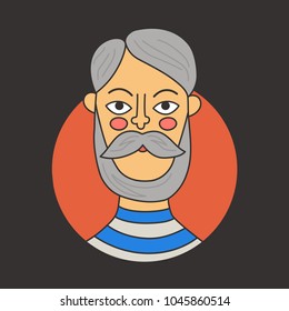 Old man male grandfather doodle colorful portrait vector