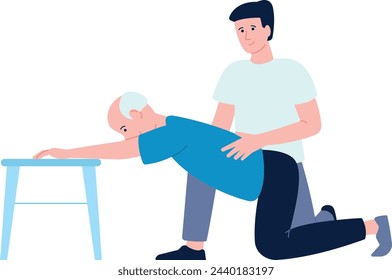 Old man medical training therapy. Senior rehab