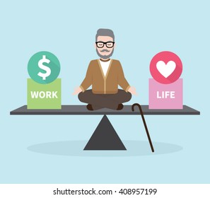 Old Man Meditation With Business Concept Work Life Balance