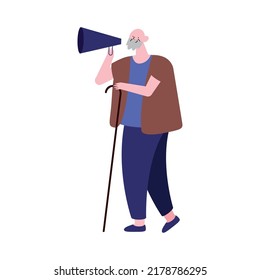 old man with megaphone protesting character