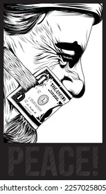 old man with money in mouth