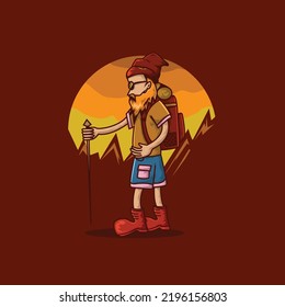 old man mountain climber character illustration