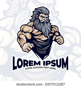 Hombre mayor con la mascota del logotipo muscular, diseño del logotipo de la mascota del gimnasio, diseño de la mascota del logotipo de la exportación muscular