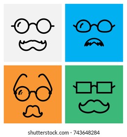 Old man with mustache and glasses icon. Granddad or grandfather symbol. Oculist vector illustration
