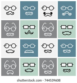 Old man with mustache and glasses icon. Granddad or grandfather symbol. Oculist vector illustration