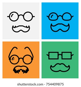 Old man with mustache and glasses icon. Granddad or grandfather symbol. Oculist vector illustration