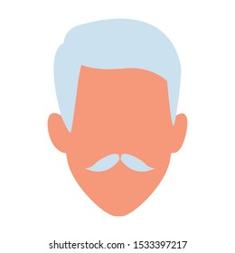 old man with mustache icon over white background, vector illustration