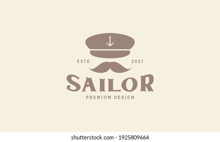 old man mustache skipper captain logo design vector icon symbol graphic illustration