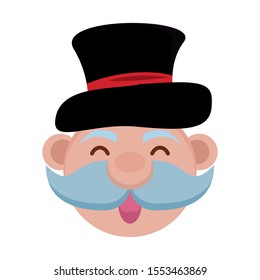 old man with mustache and tophat vector illustration design