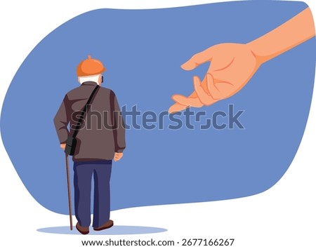 
Old Man in Need of Geriatric Care Vector Concept Illustration. Caretaker helping an elderly member of the family to endure senior years 