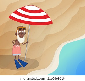 old man on the beach on vacation by the sea