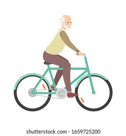 old man on a bicycle driving fast. Isolated vector illustration