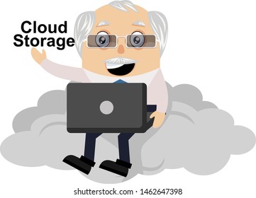 El anciano está en la nube, la ilustración, el vector en el fondo blanco.