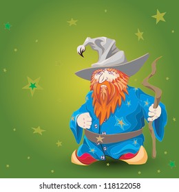 Old man on green background with stars
