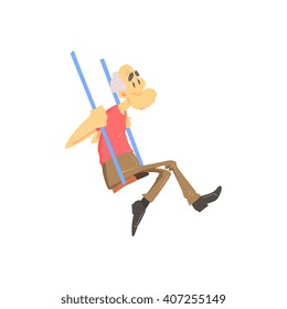 Old Man On Swings Cute Cartoon Style Isolated Flat Vector Illustration On White Background