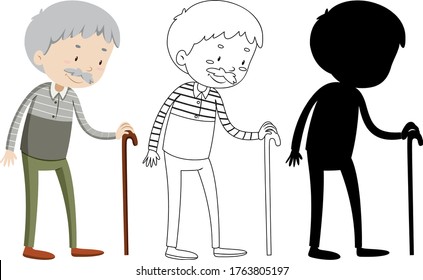 Old Man With Its Outline And Silhouette Illustration