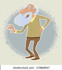 Old man with pain in back, vector