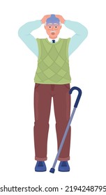 Old man with panic attack semi flat color vector character. Editable figure. Full body person on white. Distress simple cartoon style illustration for web graphic design and animation