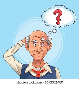 old man patient of alzheimer disease with ask speech bubble vector illustration design