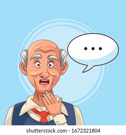old man patient of alzheimer disease with speech bubble vector illustration design