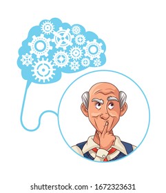 old man patient of alzheimer disease with gears machine vector illustration