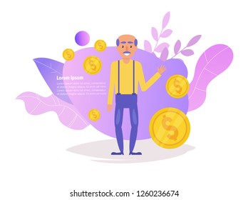 Old man. Pension, capital Vector. Cartoon. Isolated art on white background. Flat