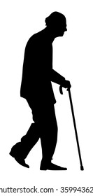 Old man person walking with stick. vector silhouette character isolated on white background. Senior mature, old people active life. Health care concept.  Grandpa silhouette. Retail senior in park.