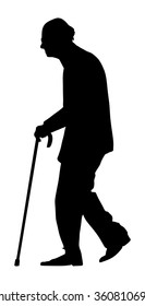Old man person walking with stick. vector silhouette character isolated on white background. Senior mature, old people active life. Health care concept.  Grandpa silhouette. Retail senior in park.