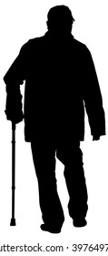 Old man person walking with stick. vector silhouette character isolated on white background. Senior mature, old people active life. Health care concept.  Grandpa silhouette. Retail senior in park.
